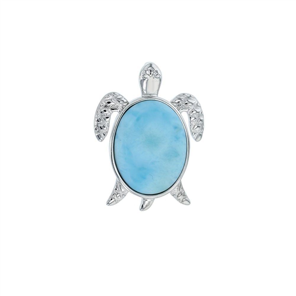 925 Sterling  Silver Larimar Oval 13x17mm Turtle Texture Pendant  4.14 gm